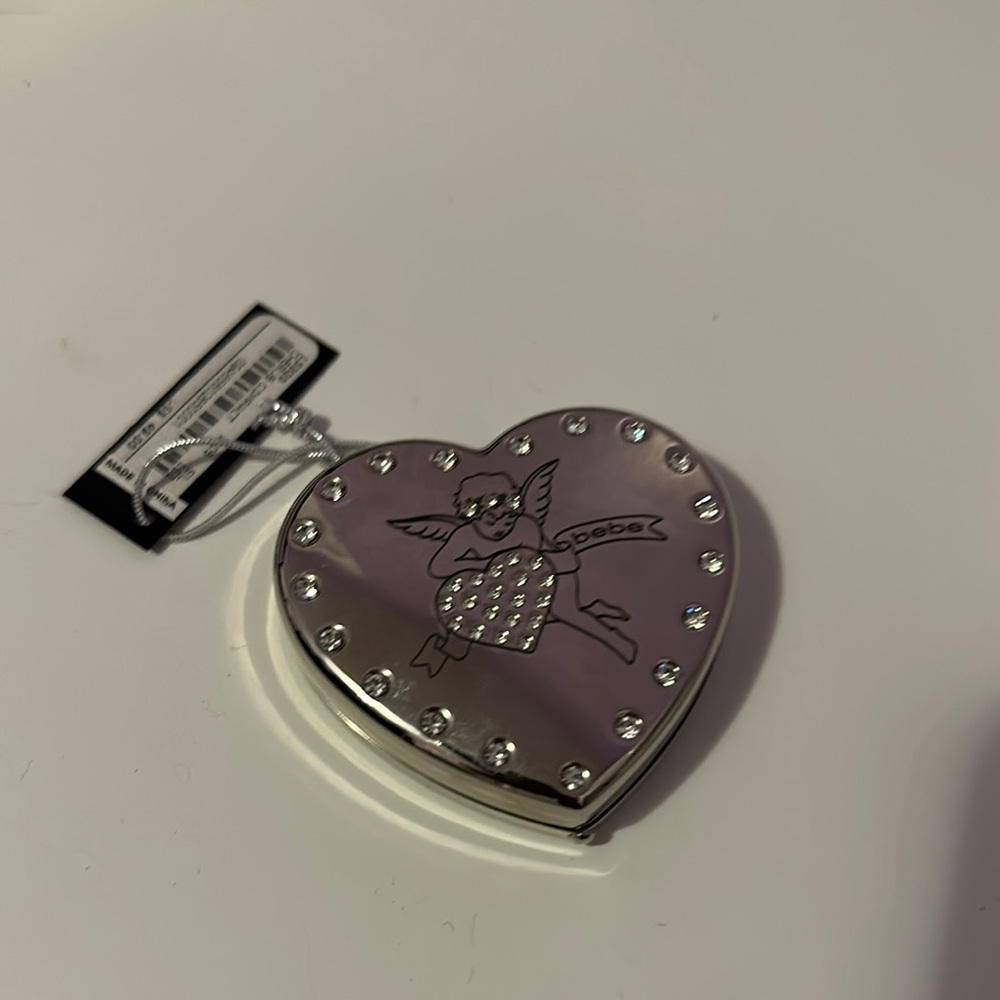 bebe Silver Heart Compact Mirror